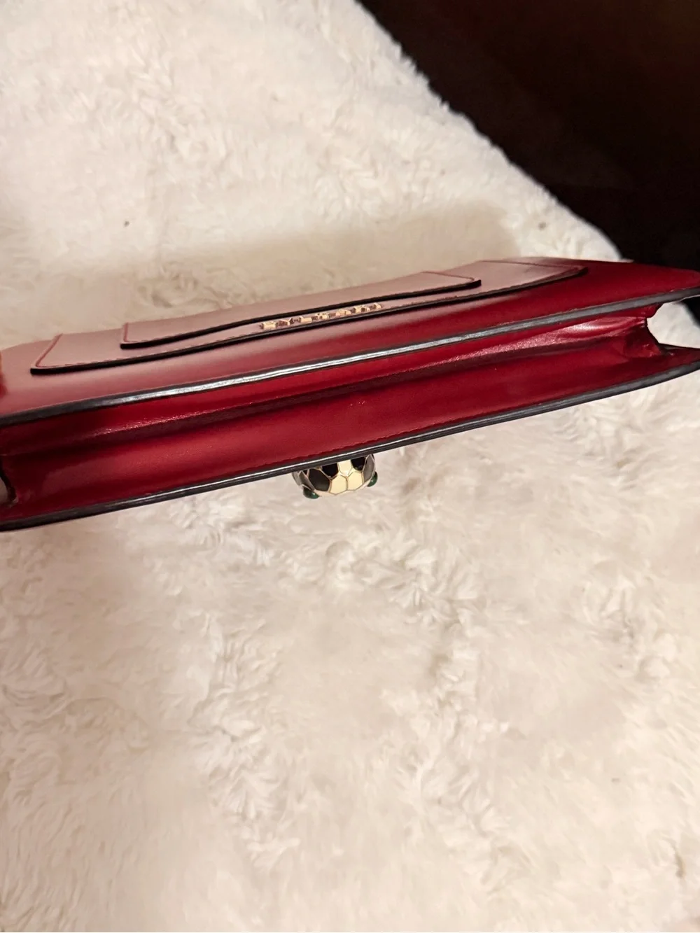 Red Leather Shoulder Bag with Serpentine Clasp